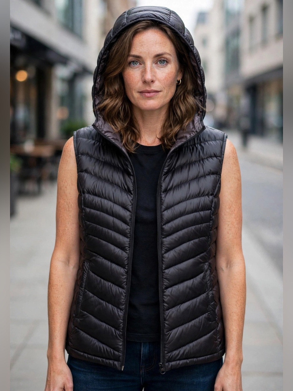 Down by Bernardo Lightweight Hooded Down Puffer Vest Dark Grey Slate Black